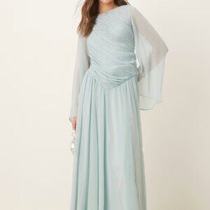 ASOS DESIGN asymmetric dropped waist maxi with open back in light blue